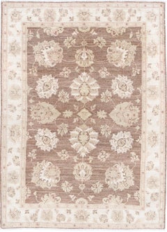 3.7x5.3 ft Handknotted Brown, Ivory Wool Area Rug. Turkish Oushak Accent Rug