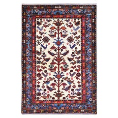 3'7 "x5'3" Ivoire Knots Turkish Birds Figurines Tapis oriental en laine nouée à la main