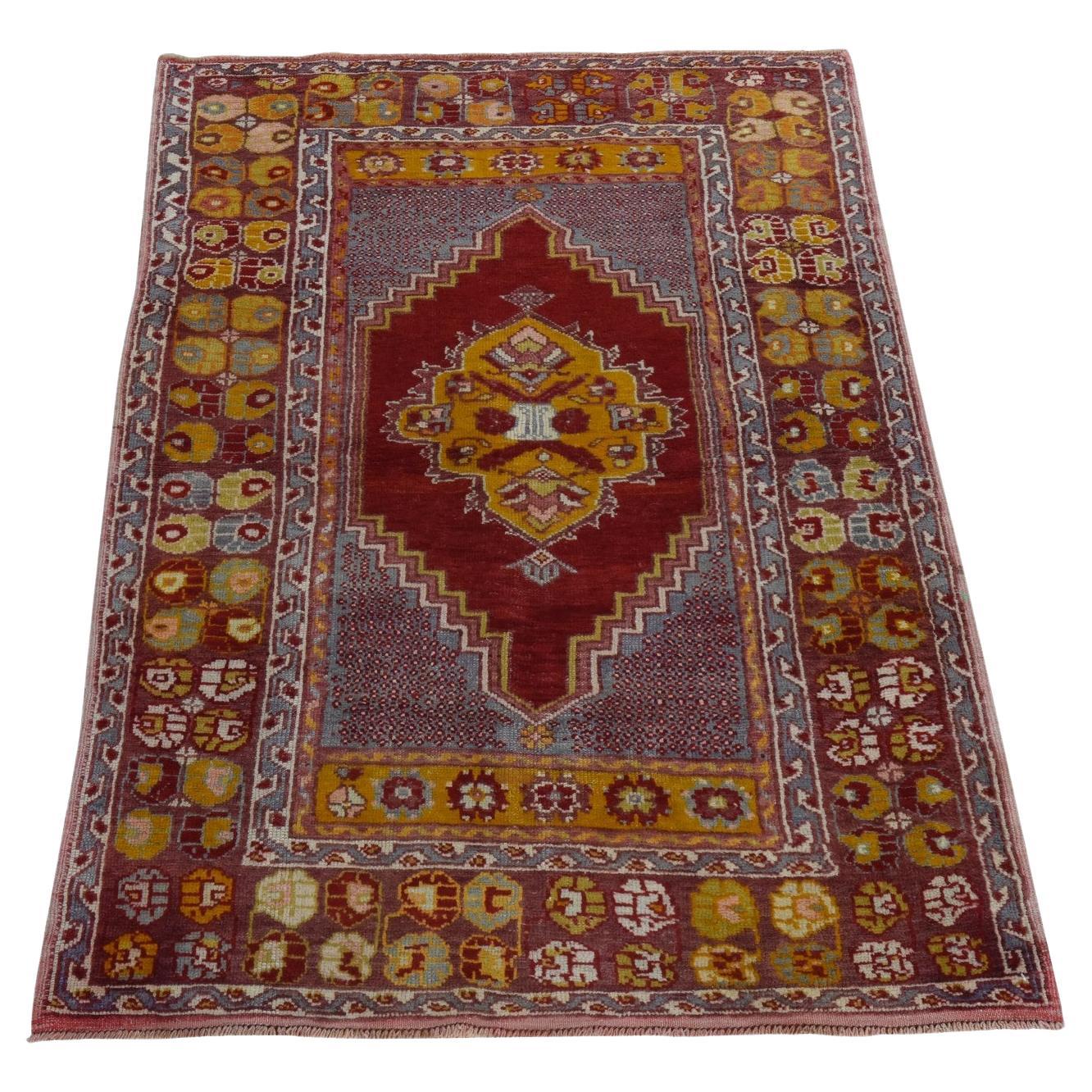 3'7"x5'4" Crimson Red Vintage Turkish Keysari Hand Knotted All Wool Oriental Rug