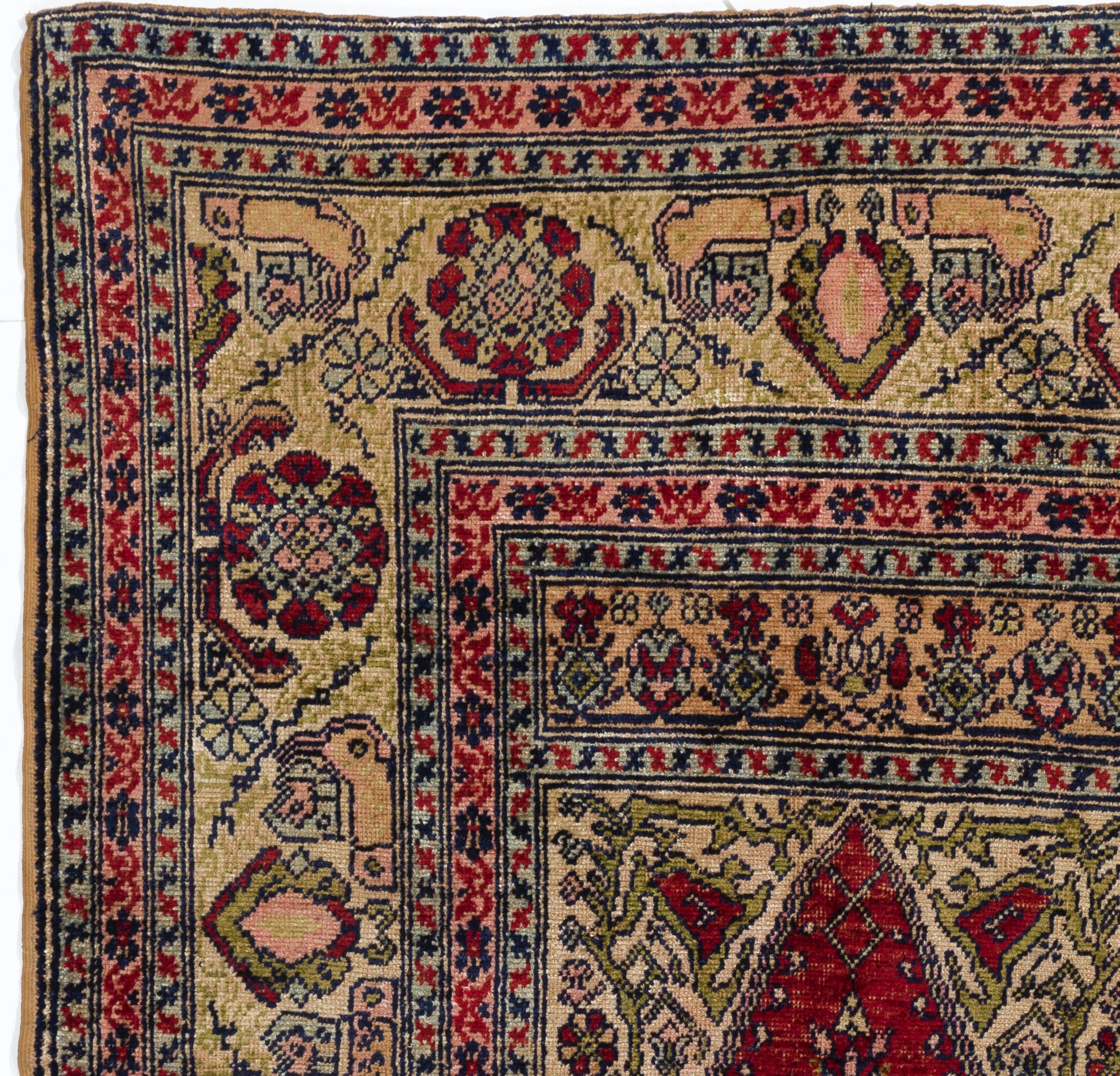 Hand-Knotted Antique Silk Turkish Prayer Rug, circa 1910 For Sale