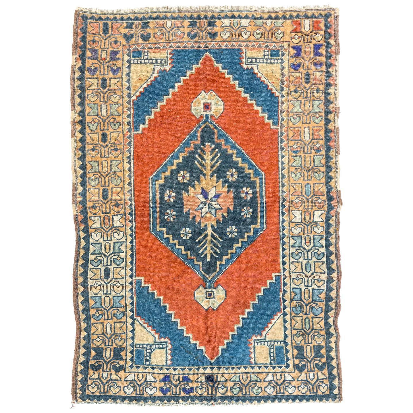3.6x5.4 Ft Vintage C. Anatolian Rug, All Wool and Natural Dyes For Sale