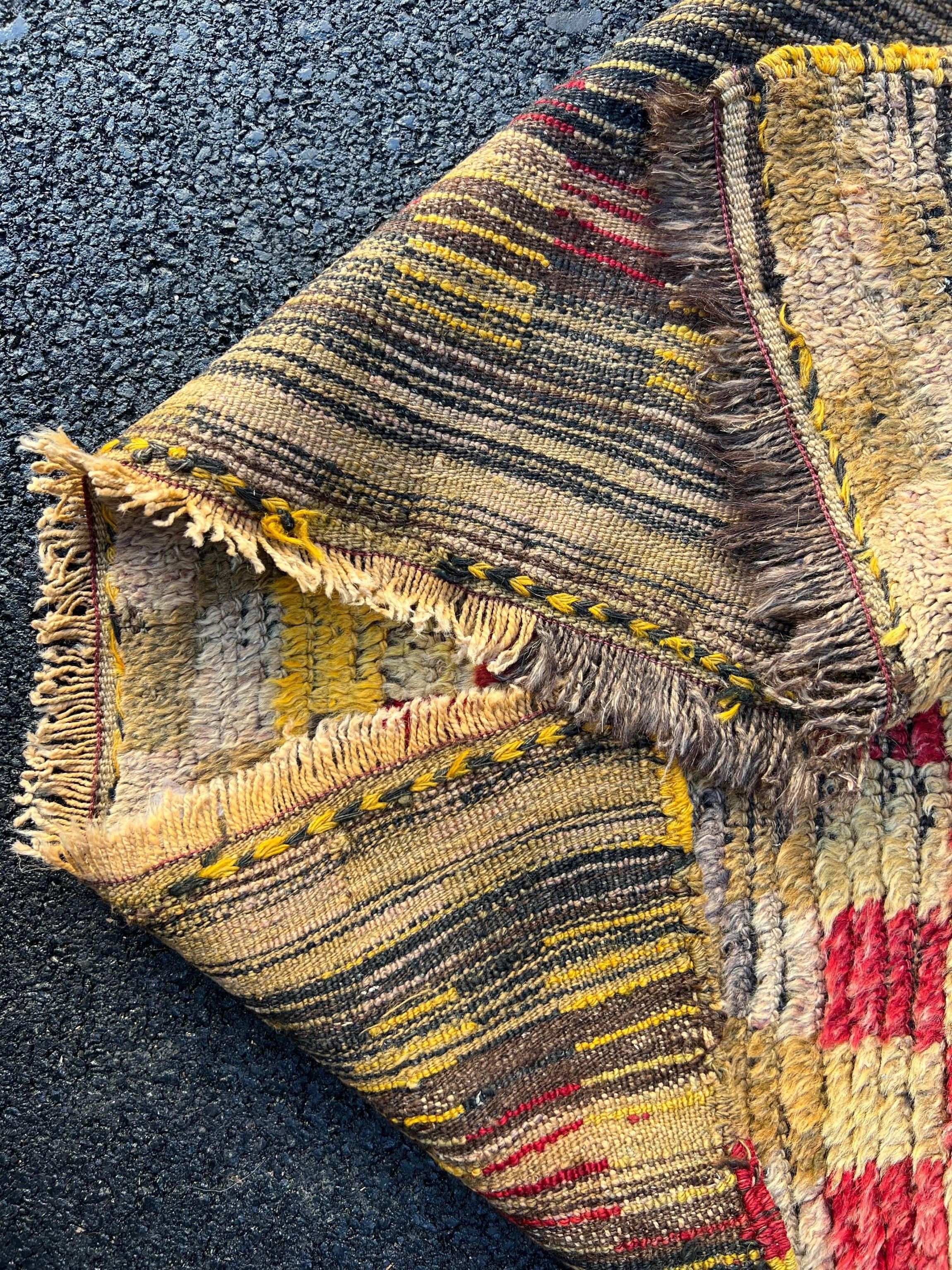 Hand-Knotted 3.7x5.6 Ft Antique Turkish Tulu Rug with Checkered Design For Sale