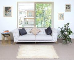 3.7x5.6 Ft New Flat-weave Kilim Rug made of goat's wool, Plain Cream Bed Cover