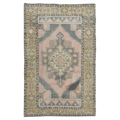 3.7x5.6 Ft Traditional Vintage Handmade Turkish Geometric Rug with Tribal Style