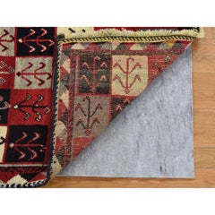 3'7"x5'7" Red New Persian Gabbeh Garden Checkers Design Hand Knotted Wool Rug