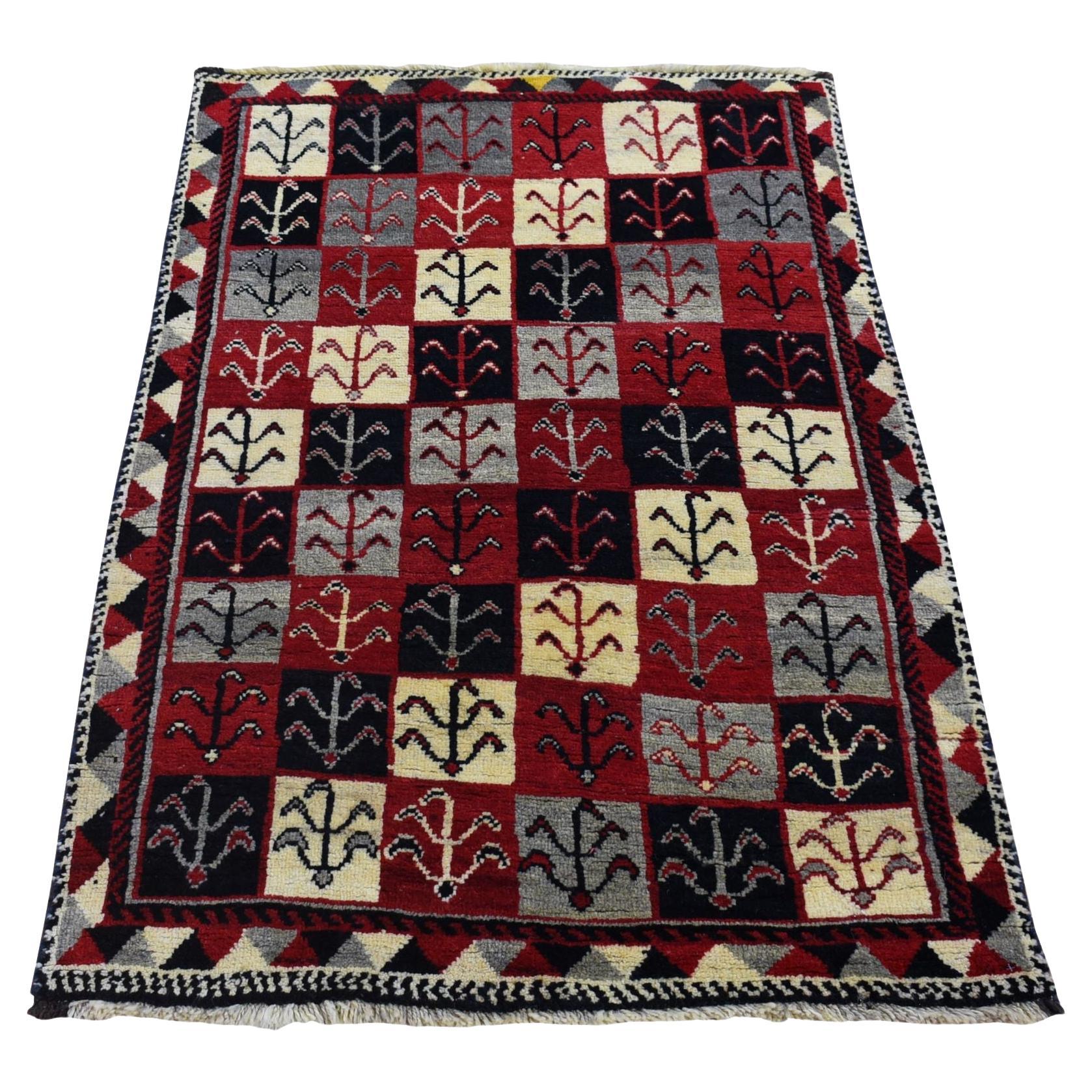 3
7"x5
7" Red New Persian Gabbeh Garden Checkers Design Hand Knotted Wool Rug For Sale