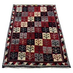 3'7"x5'7" Red New Persian Gabbeh Garden Checkers Design Hand Knotted Wool Rug