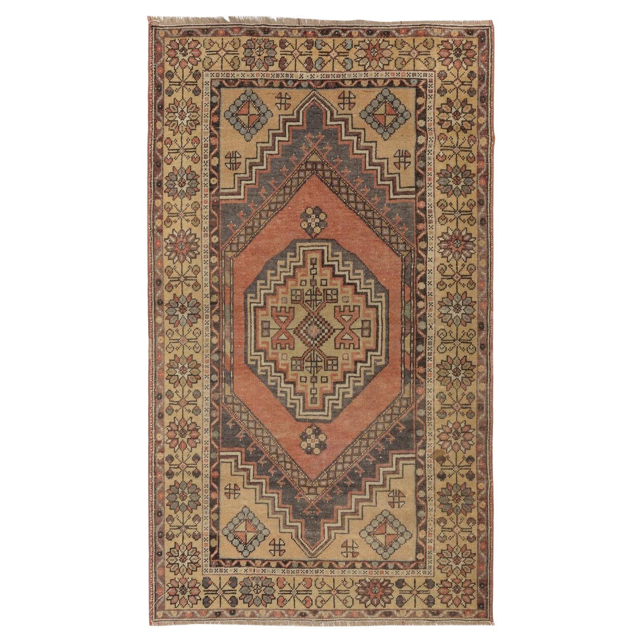 3.7x5.8 Ft Bellissimo tappeto orientale vintage fatto a mano in lana con stile tribale