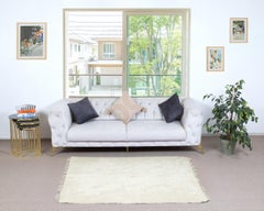 3.7x5.8 Ft New Flat-weave Kilim Rug made of goat's wool, Plain Cream Bed Cover