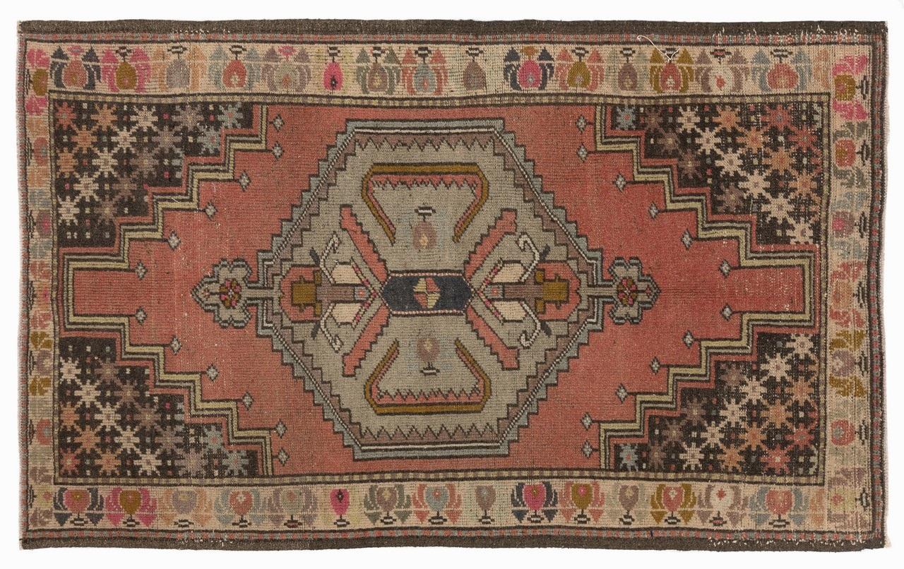 Turkish 3.7x6 Ft Handmade Anatolian Traditional Carpet, Vintage Tribal Style Wool Rug For Sale