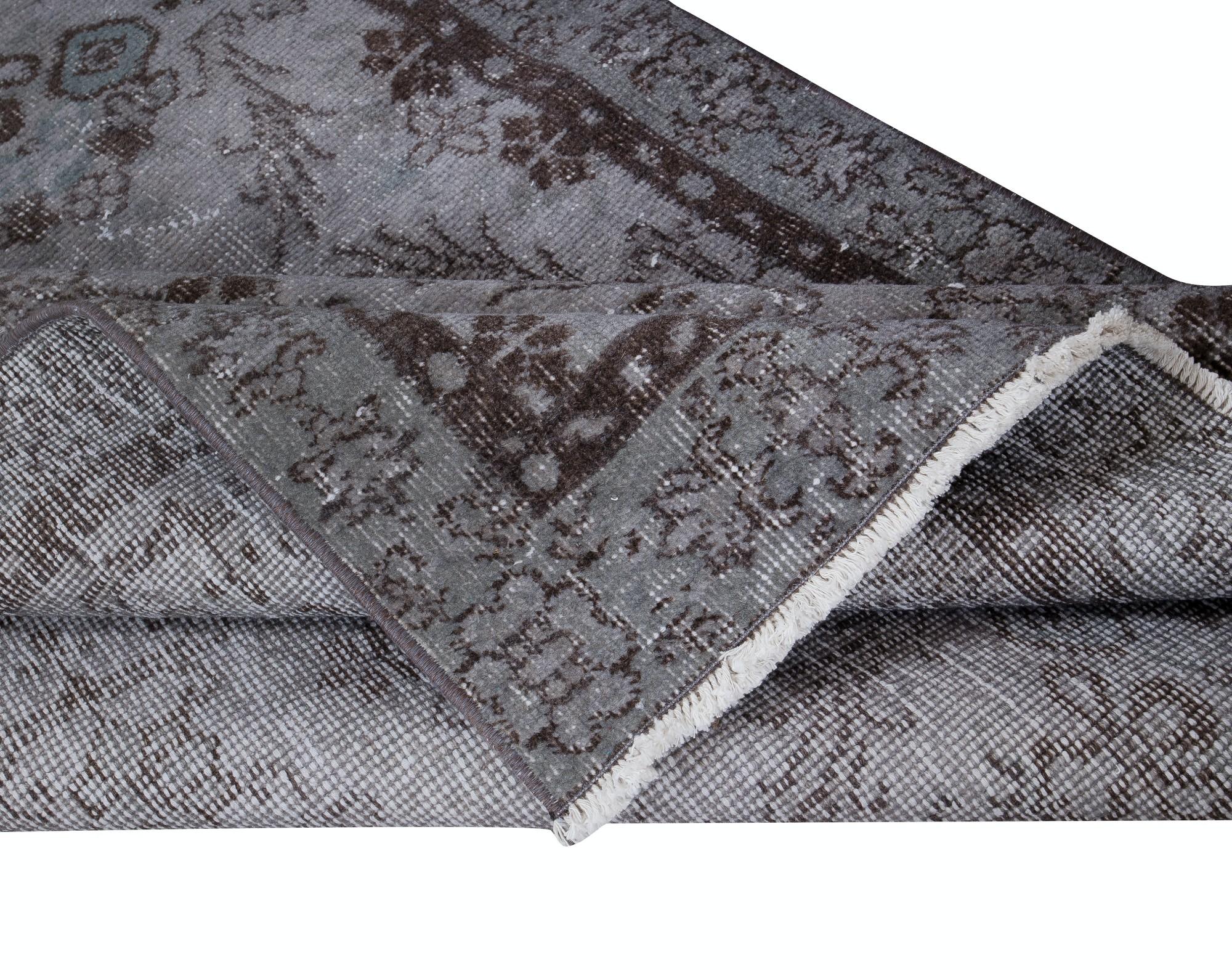 Hand-Knotted 3.7x6 Ft Modern Handmade Turkish Accent Rug in Gray Tones, Low Pile Small Carpet For Sale