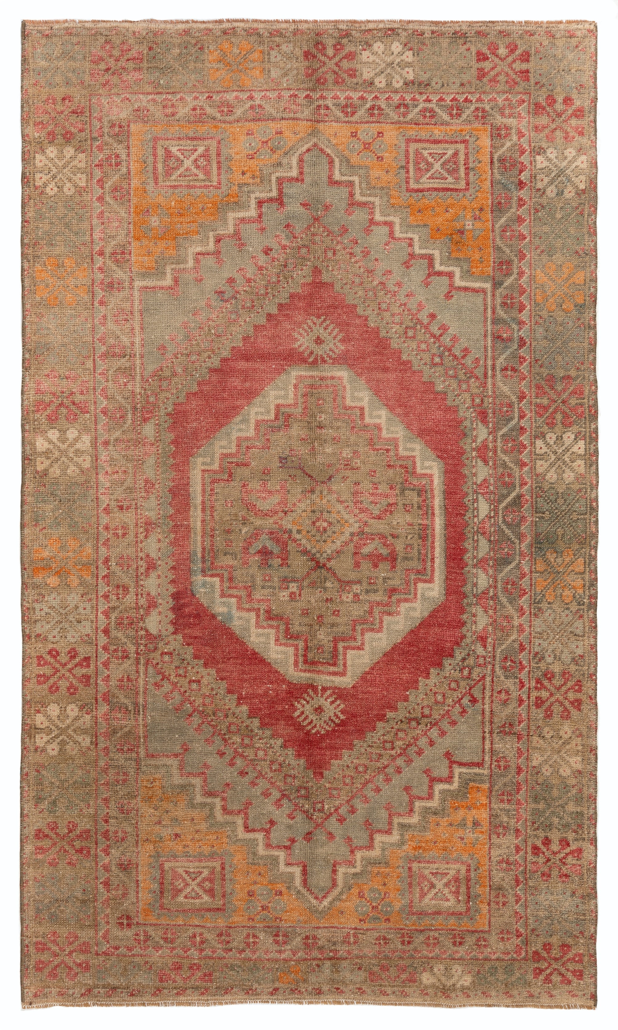 3.7x6 Ft Traditional Vintage Hand-Knotted Anatolian Accent Rug with Tribal Style