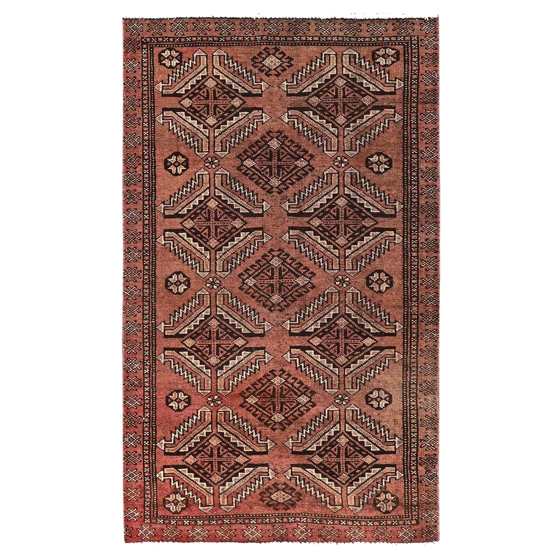 3
7"x6
1" Amber Brown Vintage Persian Shiraz Hand Knotted Pure Wool Oriental Rug