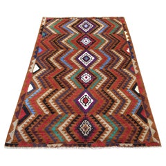 3
7"x6
1" Brown Geometric Design Colorful Afghan Baluch Hand Made 100% Wool Rug