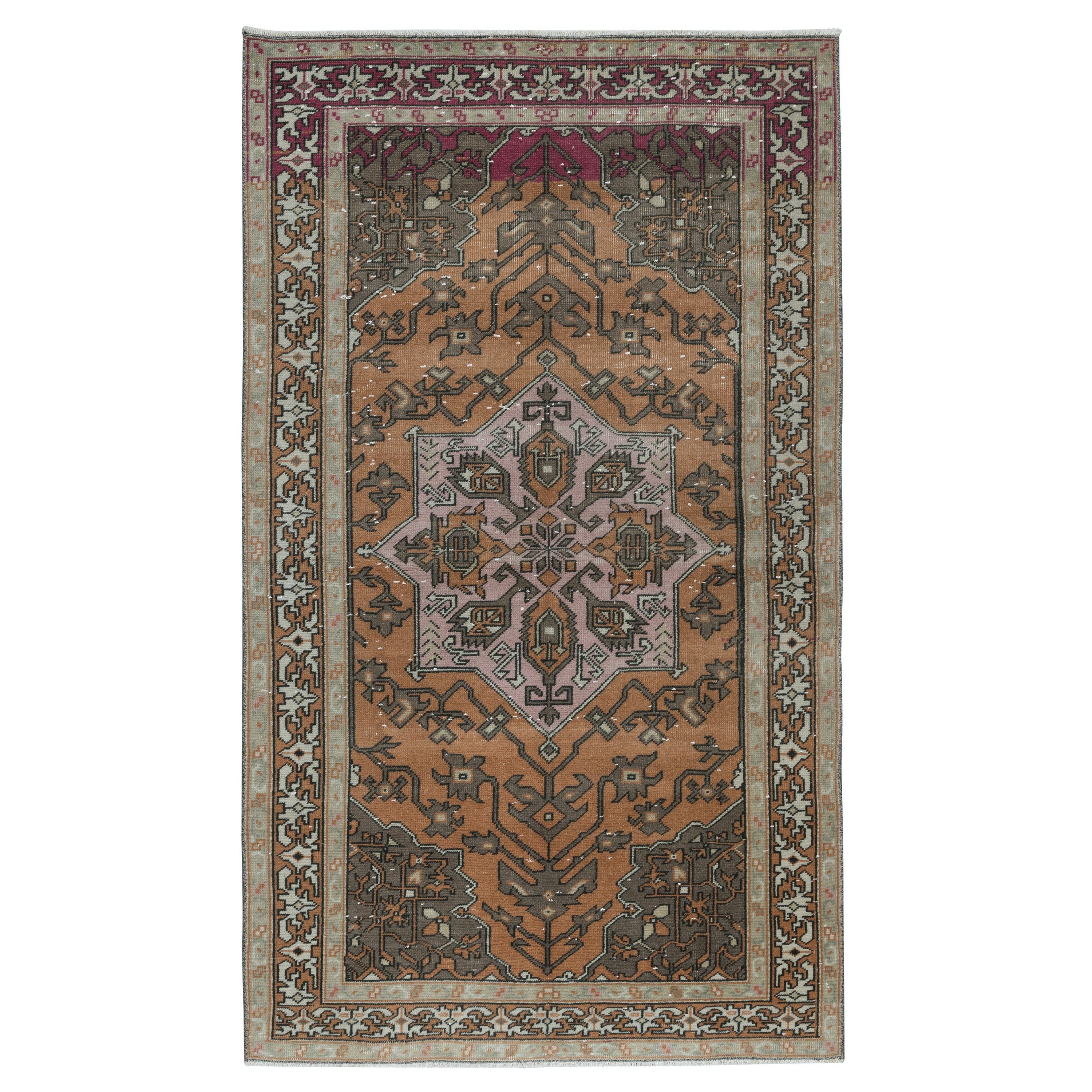 3.7x6.2 Ft Einzigartiger Vintage Stammeskunst-Teppich, handgefertigter türkischer Teppich, ca. 1960 im Angebot