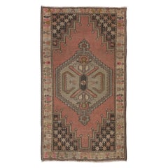 3.7x6.3 Ft Hand-Knotted Vintage Turkish Village Accent Rug, 100% Organic Wool