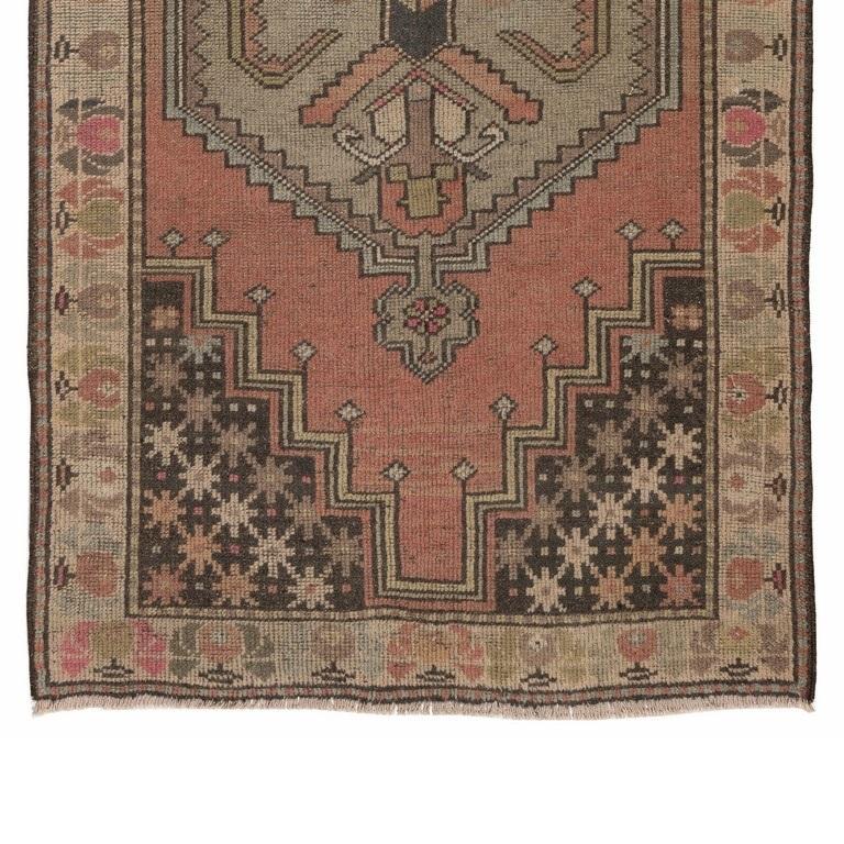 Tribal 3.7x6.3 Ft Hand-Knotted Vintage Turkish Village Accent Rug, 100% Organic Wool For Sale