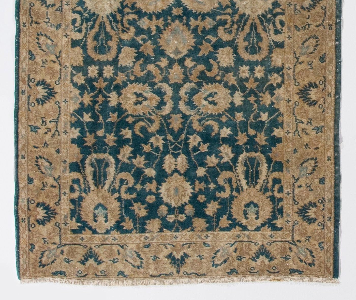 Oushak Vintage Accent Rug, Circa 1950, Handmade Floral Anatolian Wool Carpet