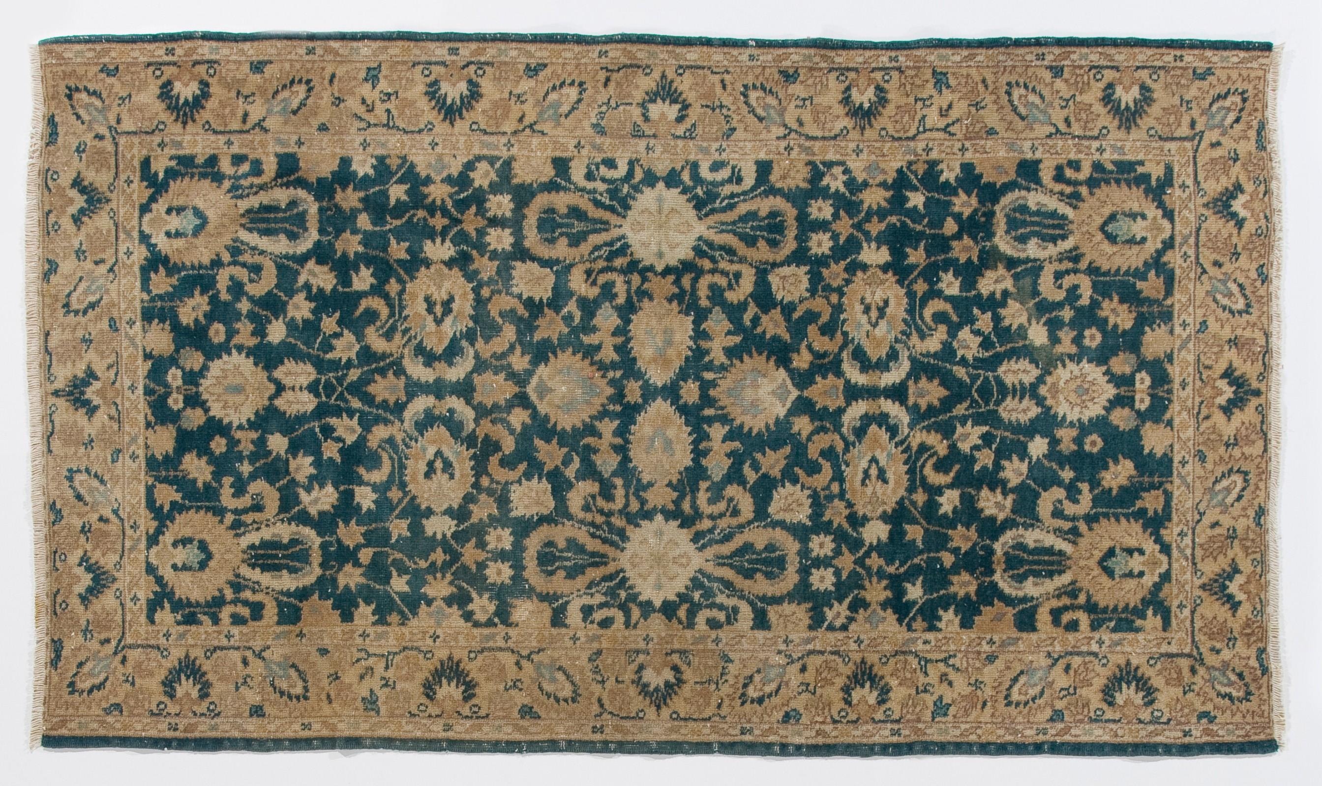 Hand-Woven Vintage Accent Rug, Circa 1950, Handmade Floral Anatolian Wool Carpet