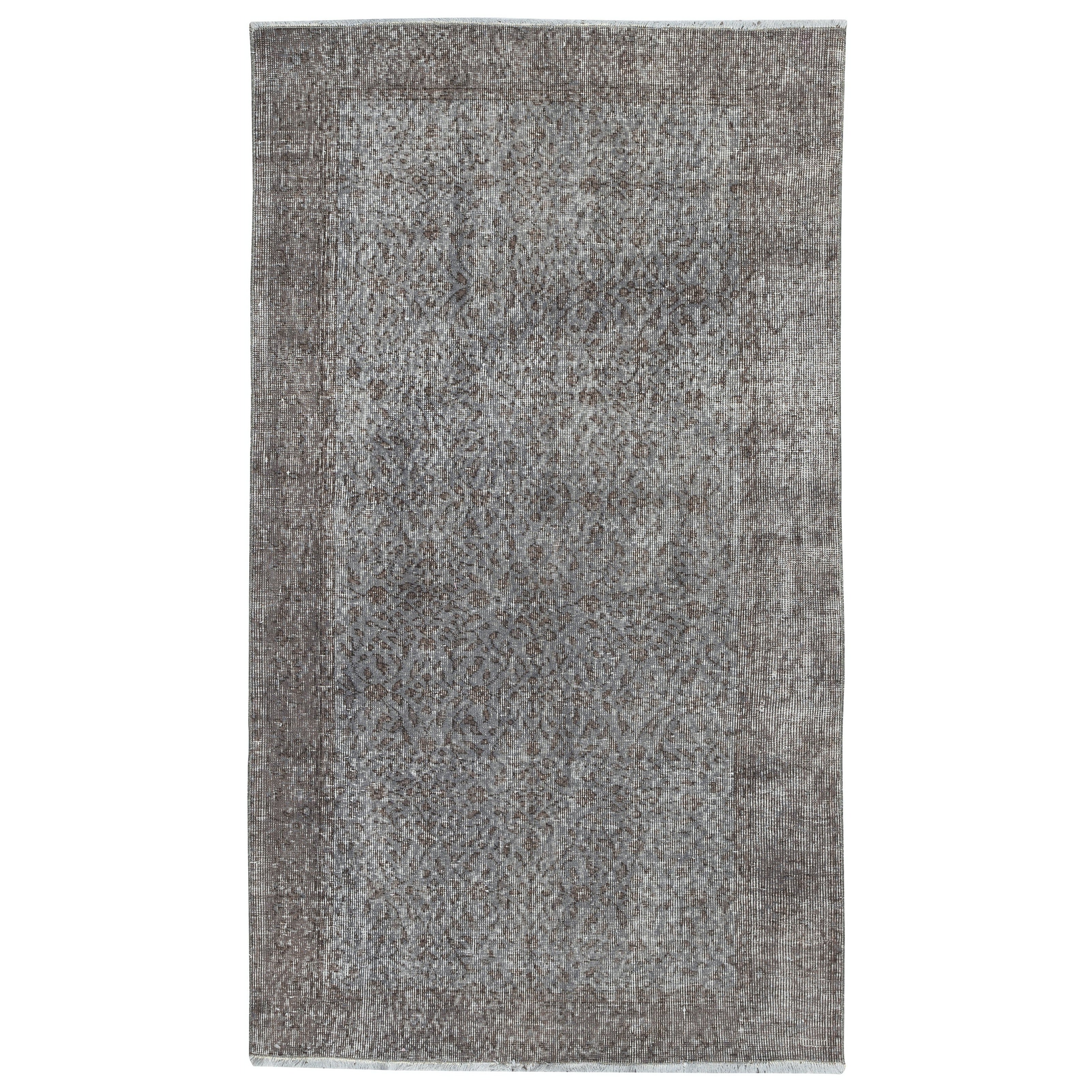 3.7x6.4 Ft Gray Overdyed Vintage Rug für moderne Innenräume. Handgefertigt in der Türkei