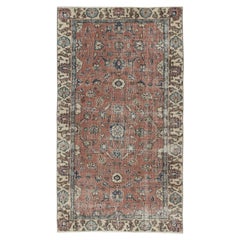 3.7x6.4 Ft Vintage Handgefertigt Türkisch Rot Wolle Akzent Teppich mit Floral Design