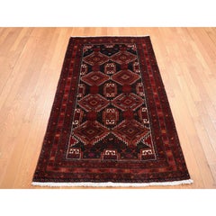 3'7"x6'5" Brown Vintage Persian Baluch Pure Wool Hand Knotted Oriental Rug