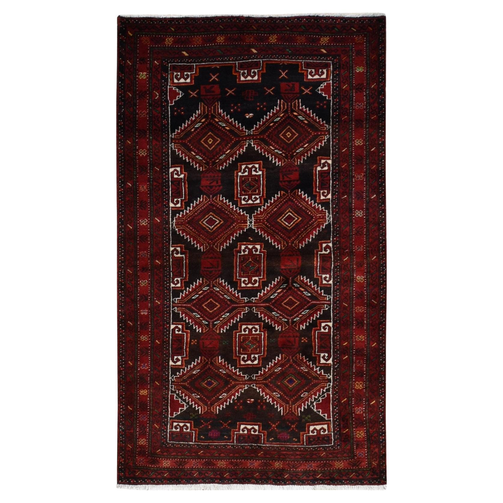 3'7"x6'5" Brown Vintage Persian Baluch Pure Wool Hand Knotted Oriental Rug