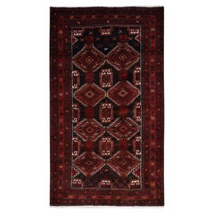 3'7"x6'5" Brown Vintage Persian Baluch Pure Wool Hand Knotted Oriental Rug