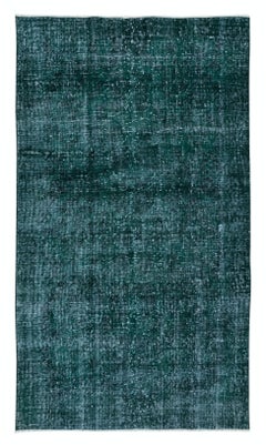 Vintage 3.7x6.5 Ft Home Decor Rug, Green Floor Covering, Modern Handmade Turkish Carpet