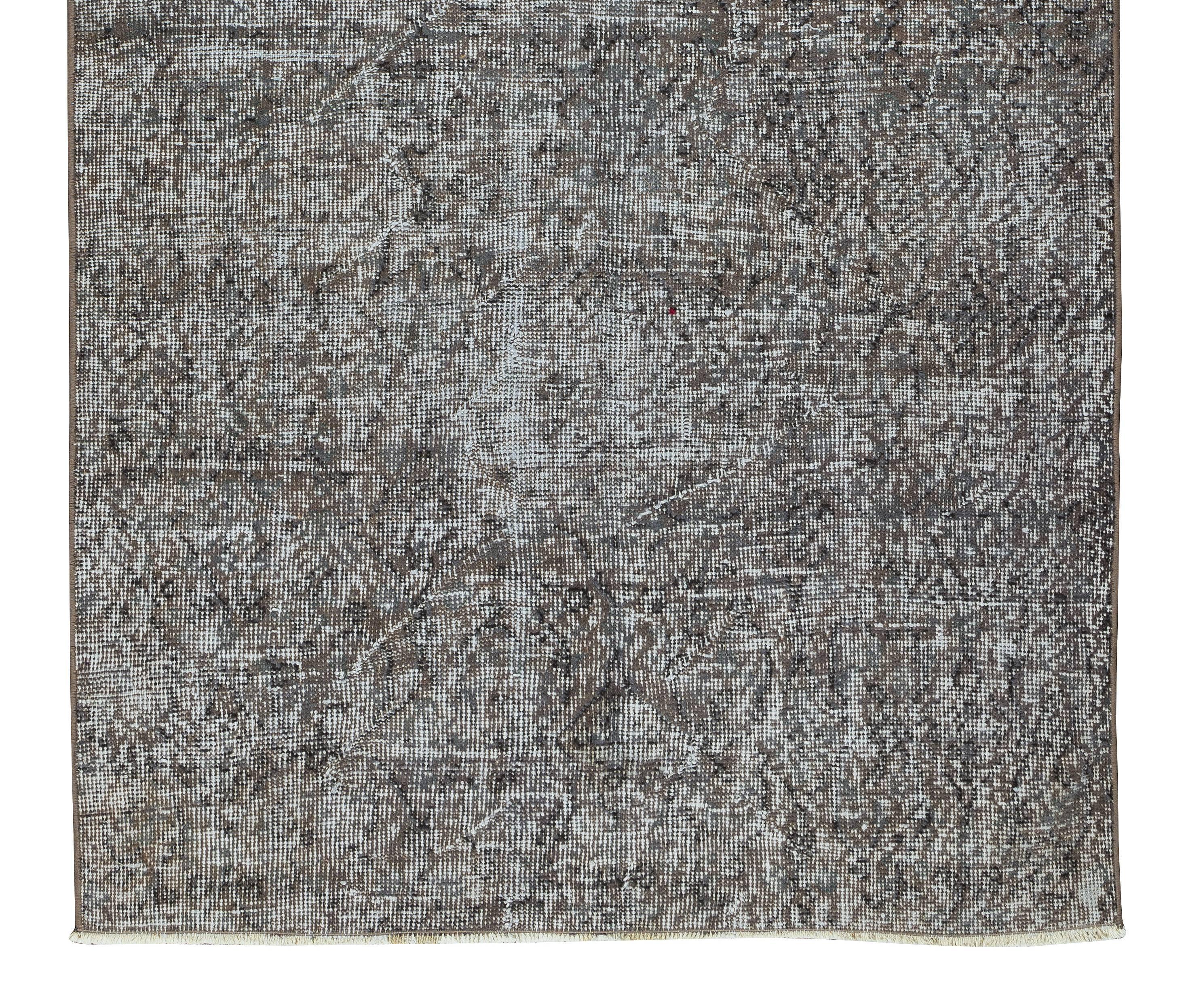 20th Century 3.7x6.5 Ft Mid-Century Handmade Turkish Rug Over-Dyed in Grey 4 Modern Interiors For Sale
