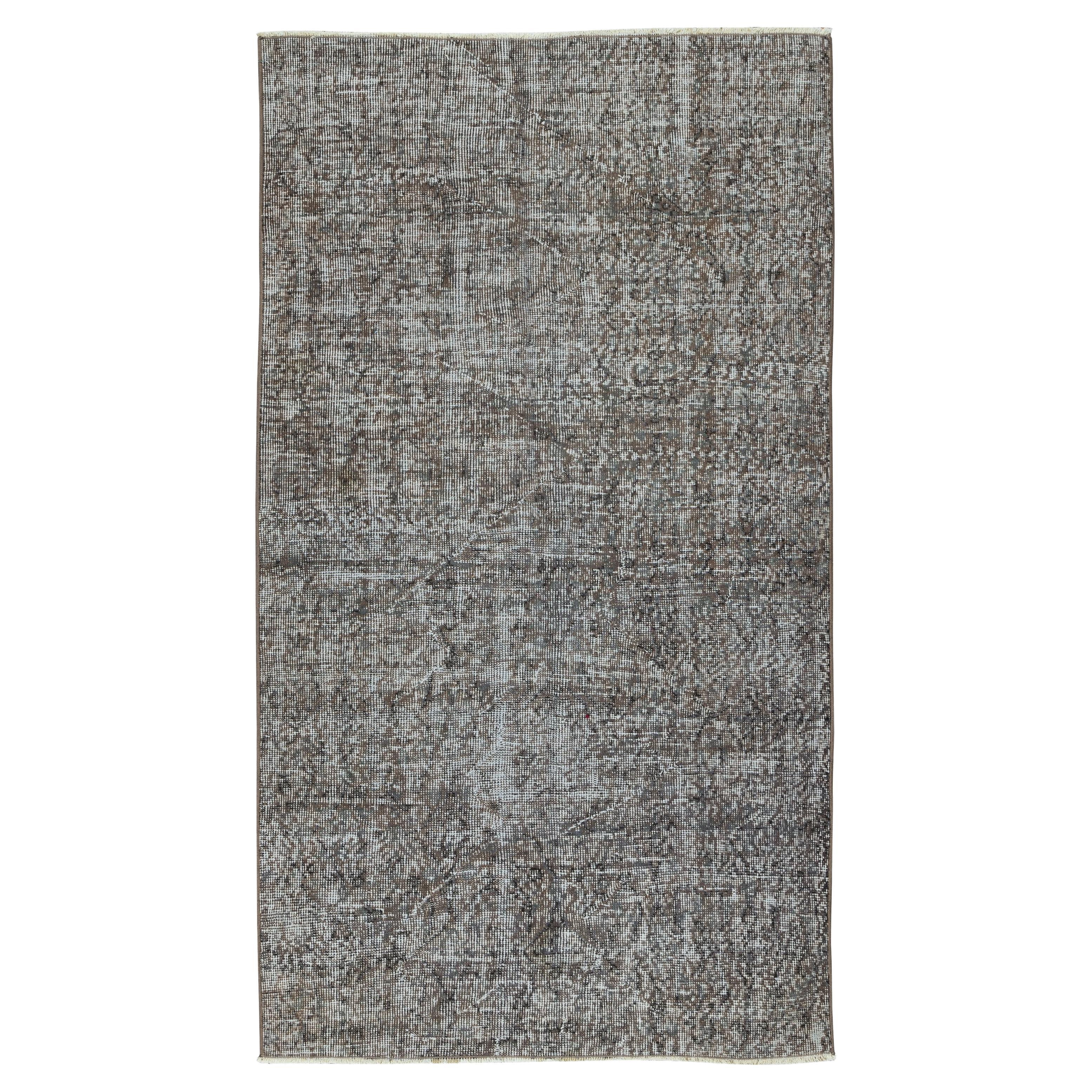 3.7x6.5 Ft Mid-Century Handmade Turkish Rug Over-Dyed in Grey 4 Modern Interiors For Sale