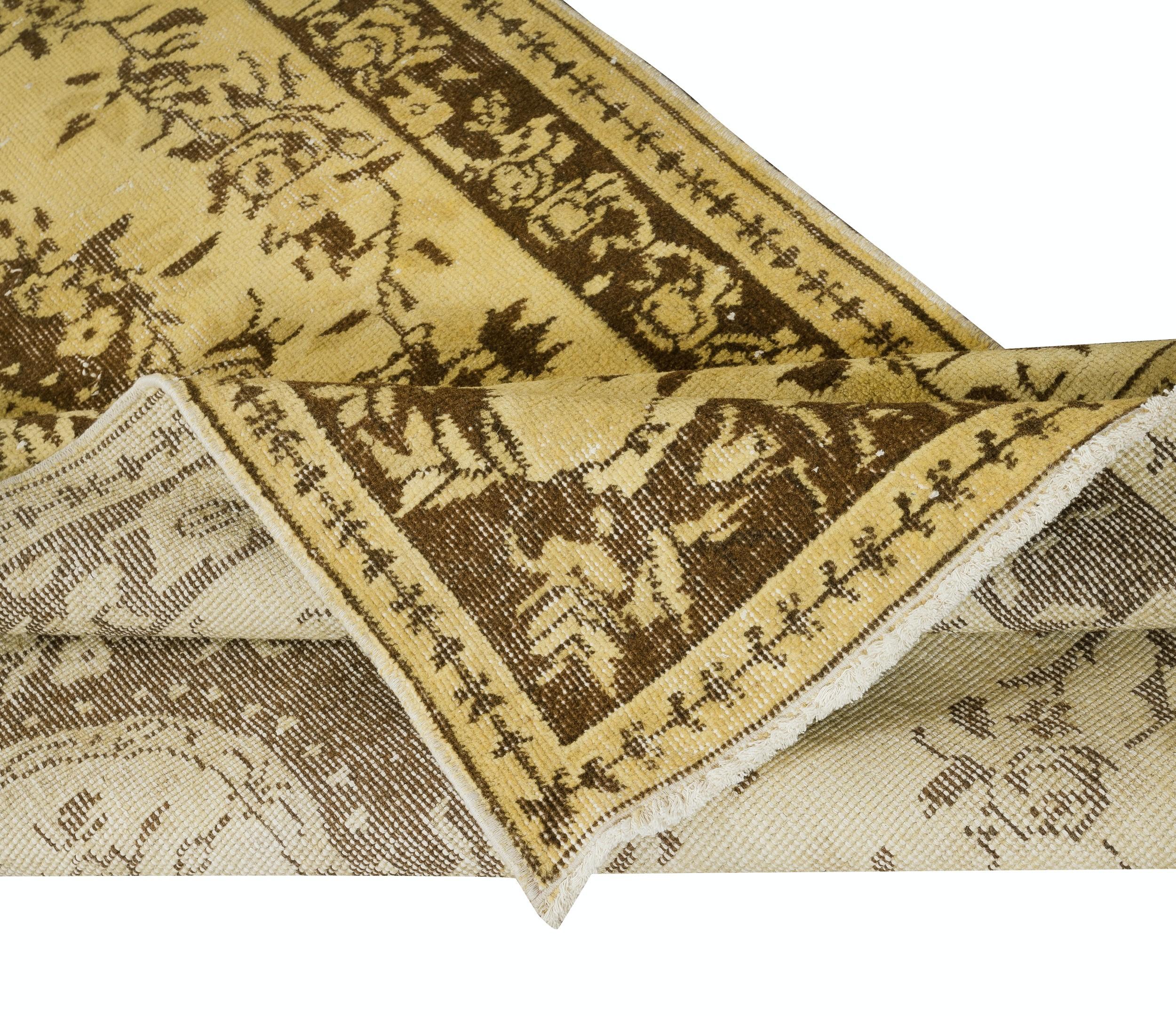 Hand-Knotted 3.7x6.5 Ft Overdyed Yellow Turkish Accent Rug, Modern Handmade Floor Covering For Sale
