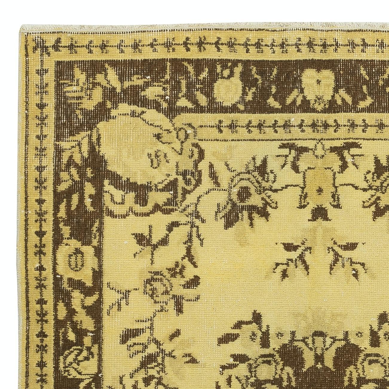 3.7x6.5 Ft Overdyed Yellow Turkish Accent Rug, Modern Handmade Floor Covering In Good Condition For Sale In Spring Valley, NY