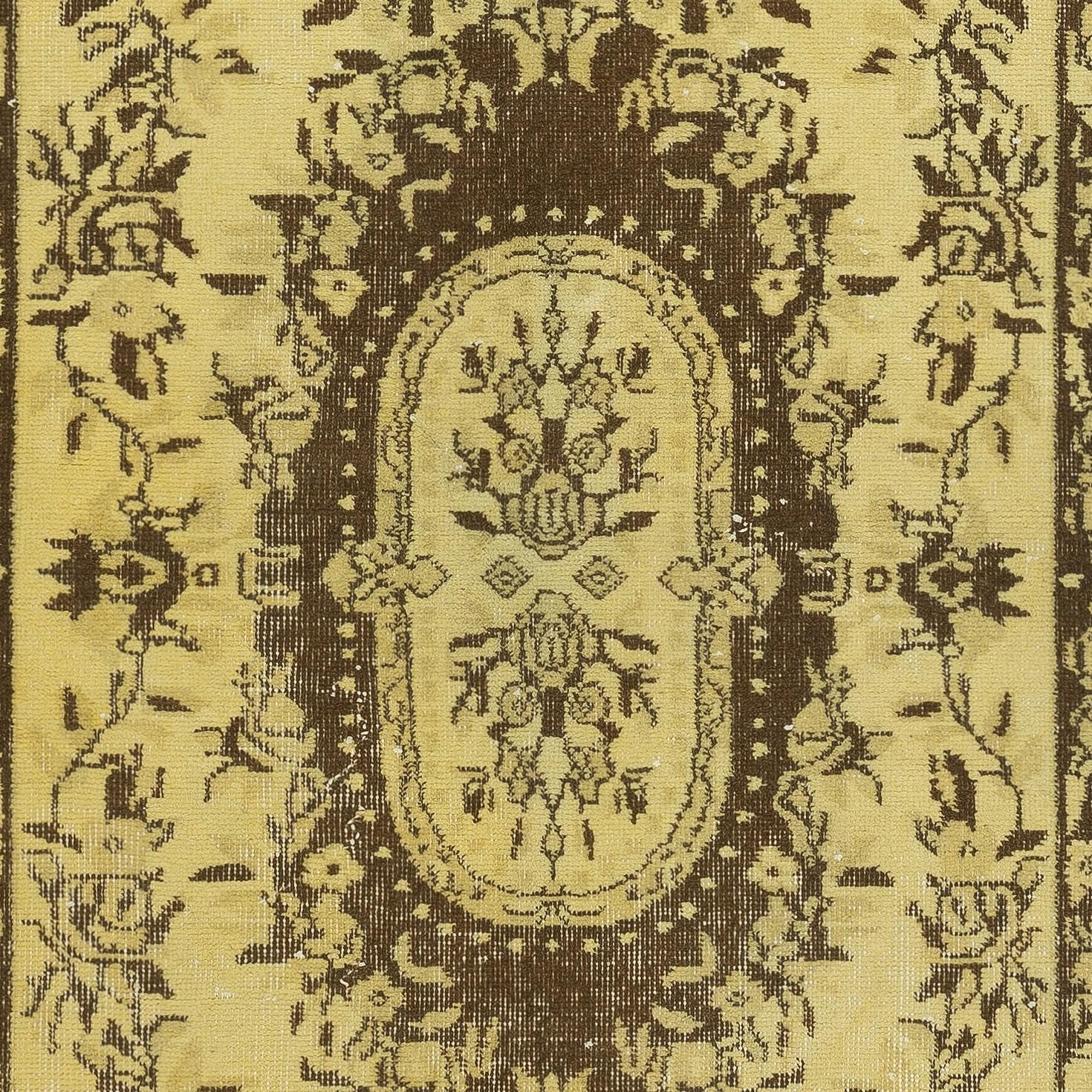 Mid-20th Century 3.7x6.5 Ft Overdyed Yellow Turkish Accent Rug, Modern Handmade Floor Covering For Sale