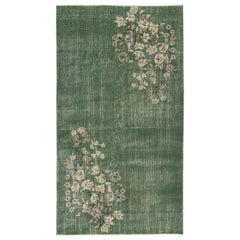 3.7x6.5 Ft Vintage Green Rug with Chinese Art Deco Design. Noué à la main en Turquie