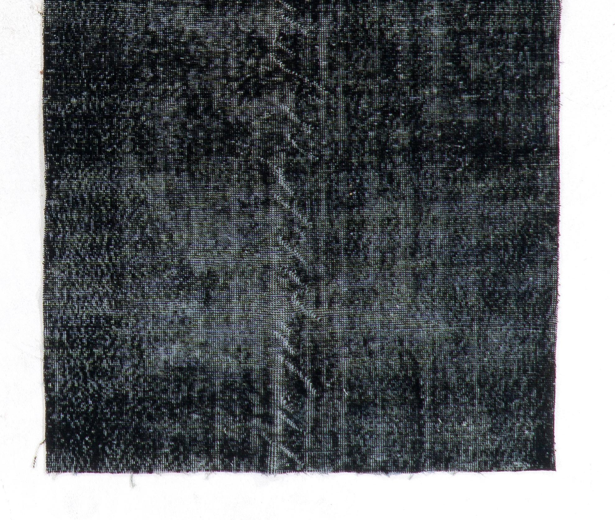 Hand-Woven 3.7x6.6 Ft Vintage Handmade Turkish Accent Rug. Modern Carpet in Solid Black For Sale