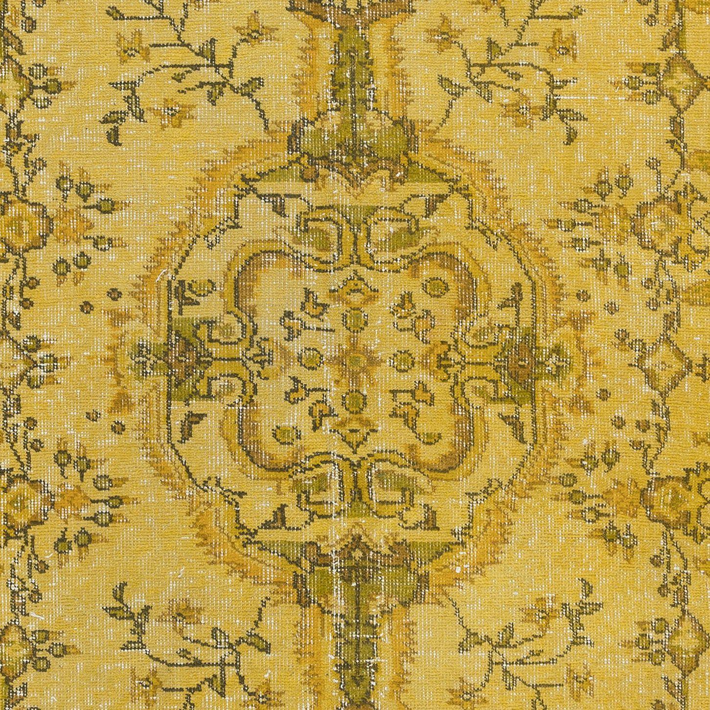 Hand-Woven 3.7x6.6 Ft Modern Handmade Turkish Accent Rug Decorative Yellow Over-Dyed Carpet For Sale