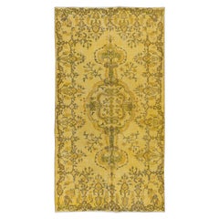 3.7x6.6 Ft Moderner handgefertigter türkischer Akzent-Teppich Dekorativer gelber Over-Dyed-Teppich