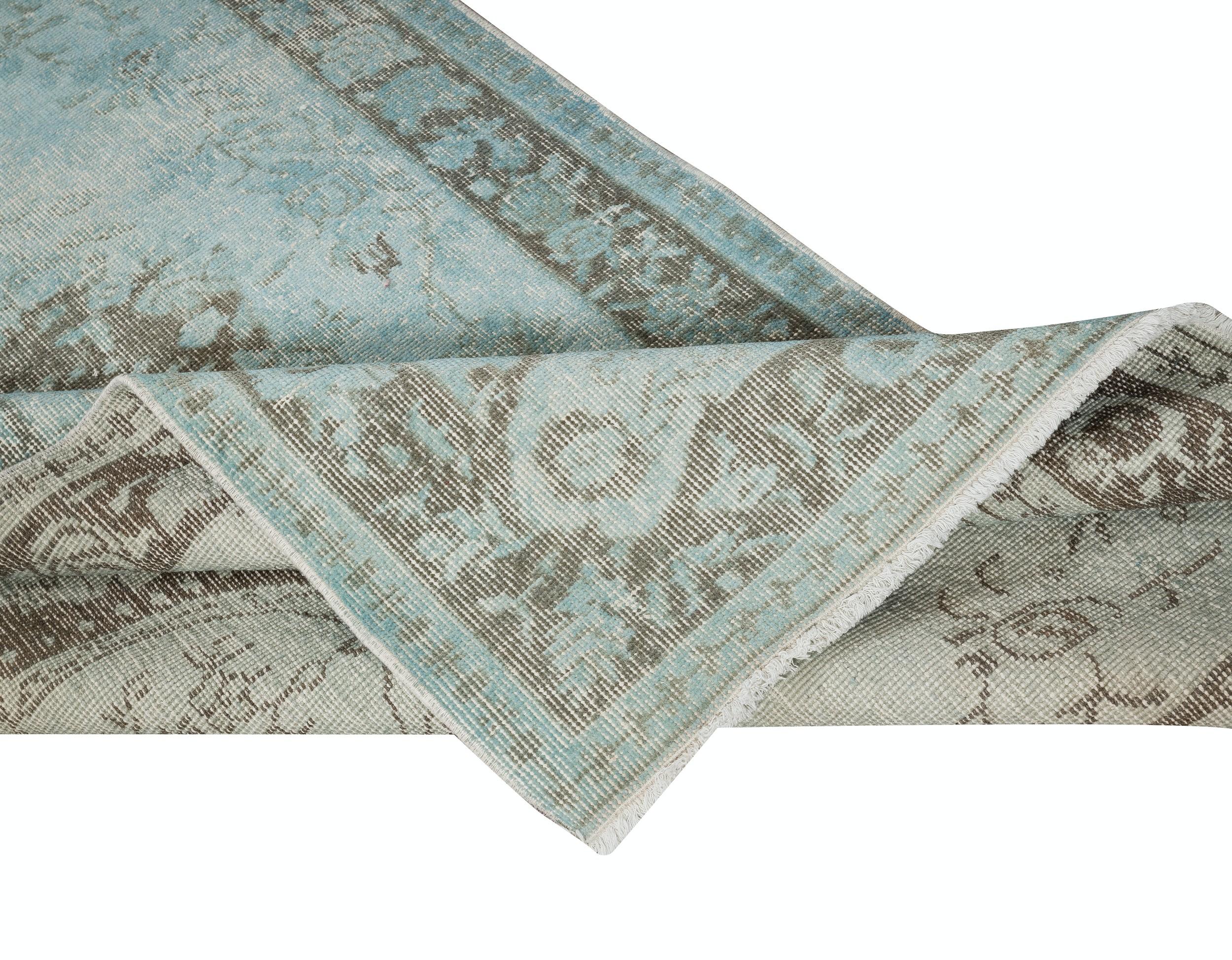 Moderno 3.7x6.7 Ft Blu Colore Sovratinto Tappeto Turco fatto a mano con Design Barocco in vendita