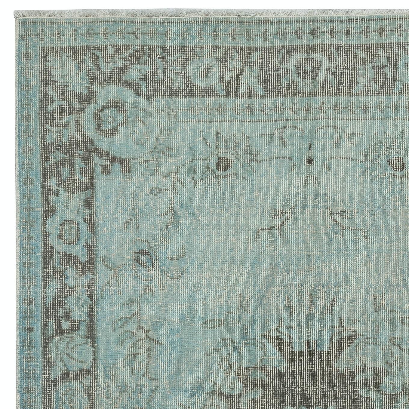 Annodato a mano 3.7x6.7 Ft Blu Colore Sovratinto Tappeto Turco fatto a mano con Design Barocco in vendita