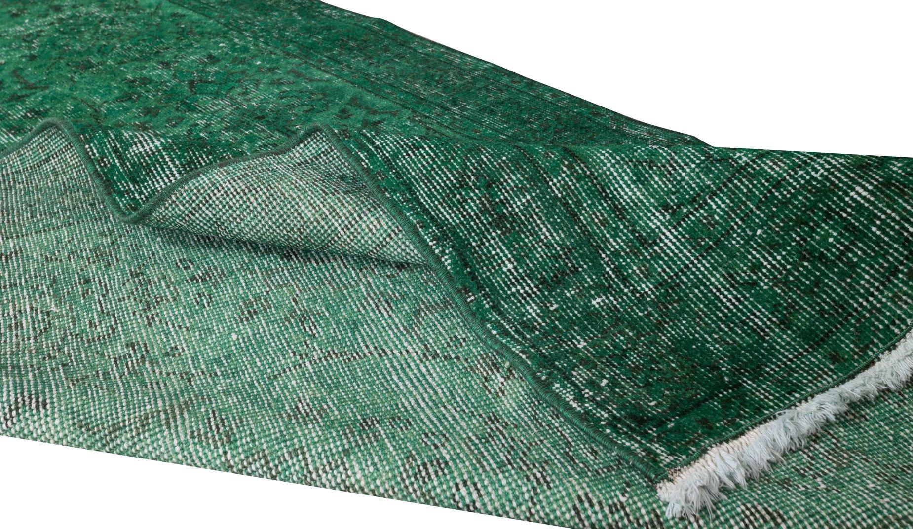 Hand-Knotted Handmade Vintage Turkish Accent Rug in Green 4 Modern Home & Office For Sale