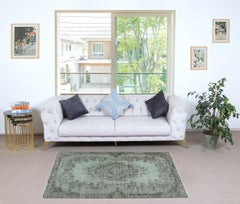 3.7x6.7 Ft Modern Handmade Turkish Accent Rug. Light Blue Color Small Rug