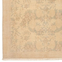 3.7x6.7 Ft One of a pair Vintage HandKnotted Floral Turkish Rug in Neutral Color
