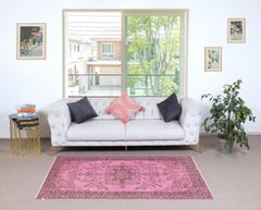 3.7x6.7 Ft Pink Vintage Rug for Modern Home and Office. Handknotted in Turkey