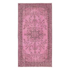 3.7x6.7 Ft Rosa Vintage Teppich für moderne Haus und Büro. Handgeknüpft in der Türkei