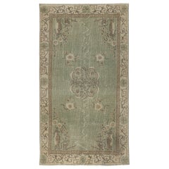 3.7x6.7 Ft Vintage Green Rug with Chinese Art Deco Design. Noué à la main en Turquie