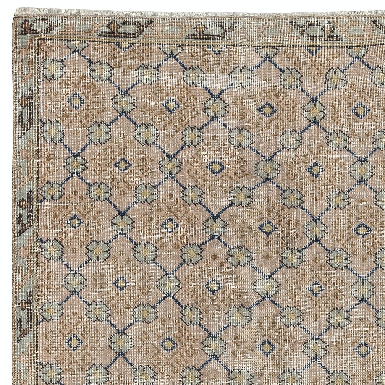 Hand-Knotted 3.7x6.7 Ft Vintage Handmade Pink Turkish Accent Rug with Floral Design For Sale