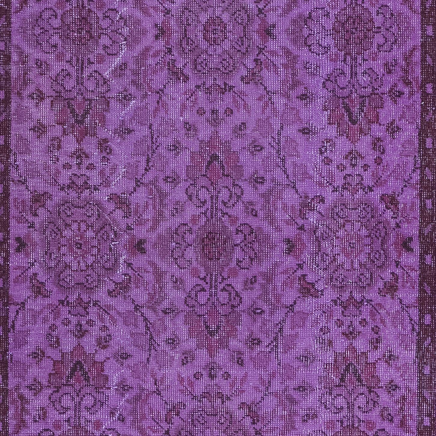 Turkish 3.7x6.8 Ft Floral Area Rug in Purple for Modern Interiors, HandKnotted in Turkey For Sale