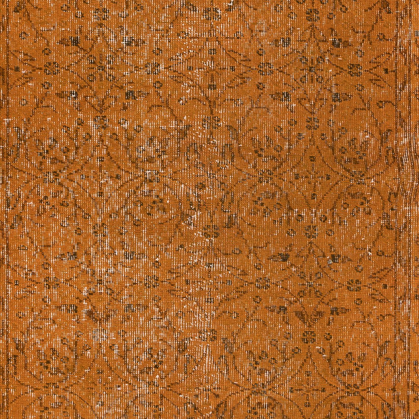 Hand-Knotted 3.7x6.8 Ft Hand-Made Turkish Accent Rug in Orange, Modern Floral Pattern Carpet For Sale