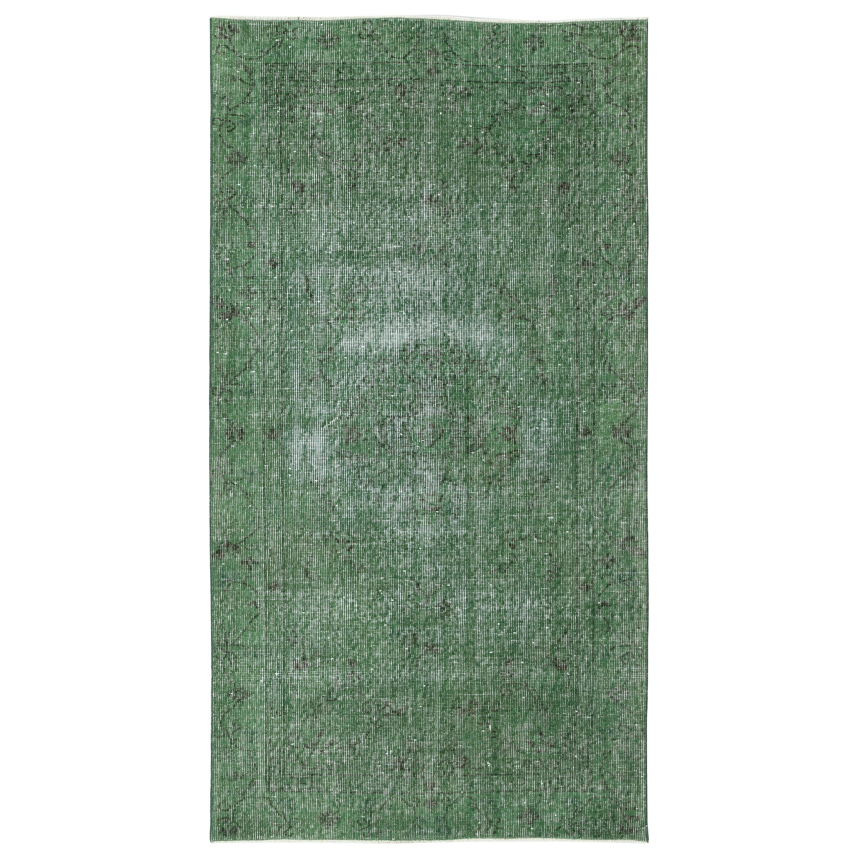 3,7x6,8 Fuß handgefertigter türkischer Vintage-Teppich in Grün gefärbt für moderne Innenräume